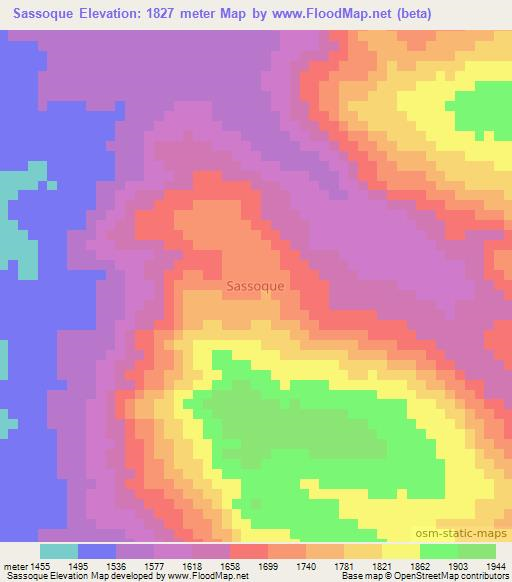 Sassoque,Angola Elevation Map