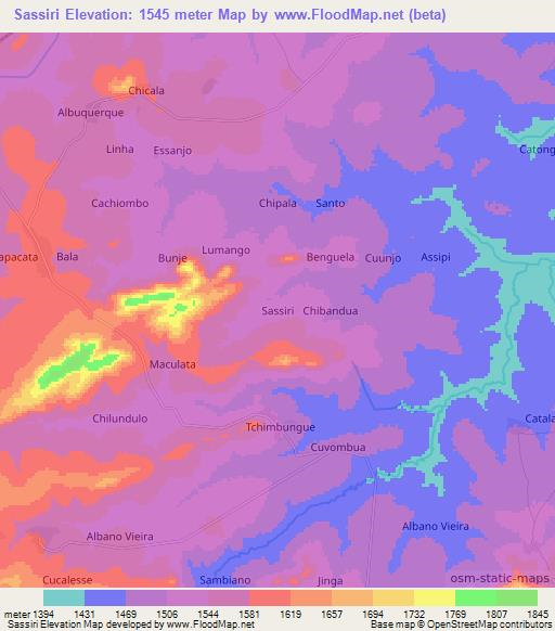 Sassiri,Angola Elevation Map
