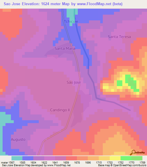 Sao Jose,Angola Elevation Map