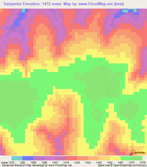 Sanjamba,Angola Elevation Map