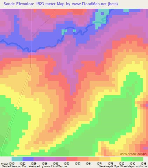Sande,Angola Elevation Map