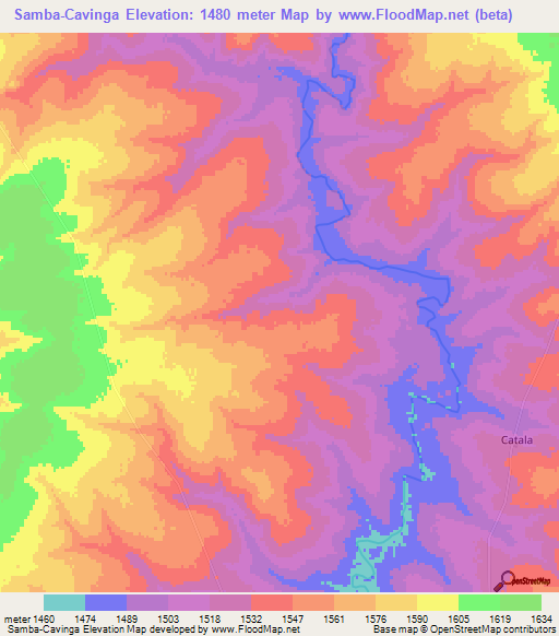Samba-Cavinga,Angola Elevation Map
