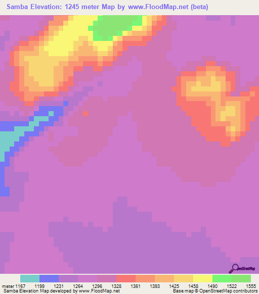 Samba,Angola Elevation Map