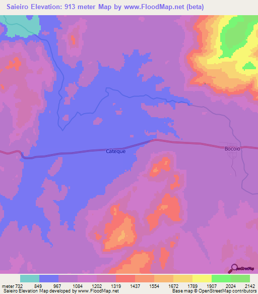Saieiro,Angola Elevation Map