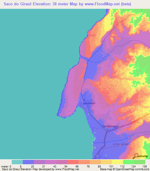 Saco do Giraul,Angola Elevation Map