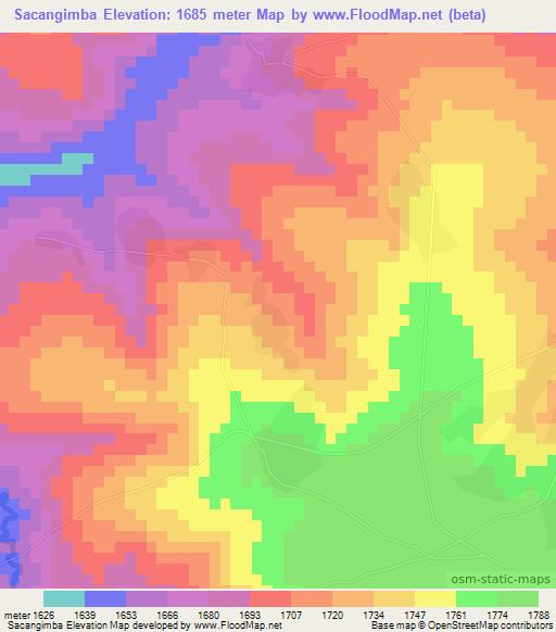 Sacangimba,Angola Elevation Map