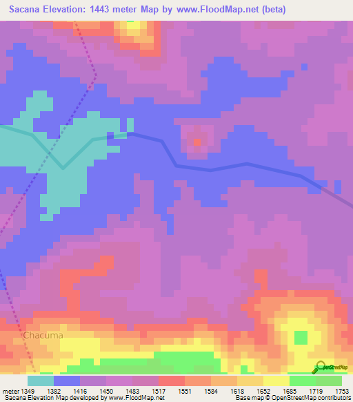 Sacana,Angola Elevation Map