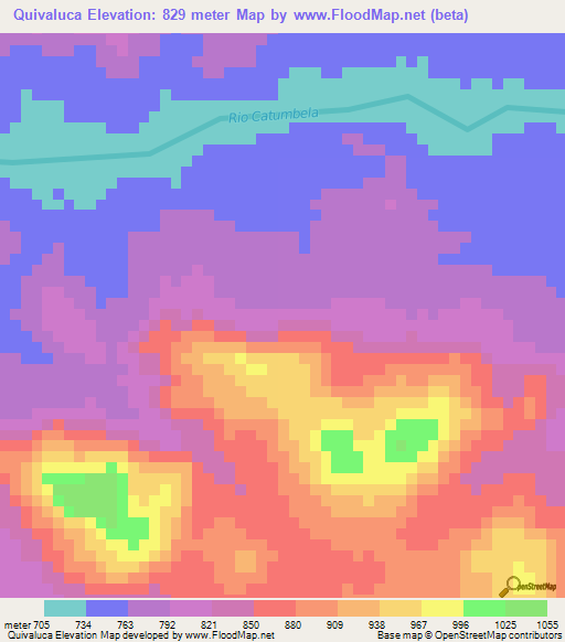 Quivaluca,Angola Elevation Map
