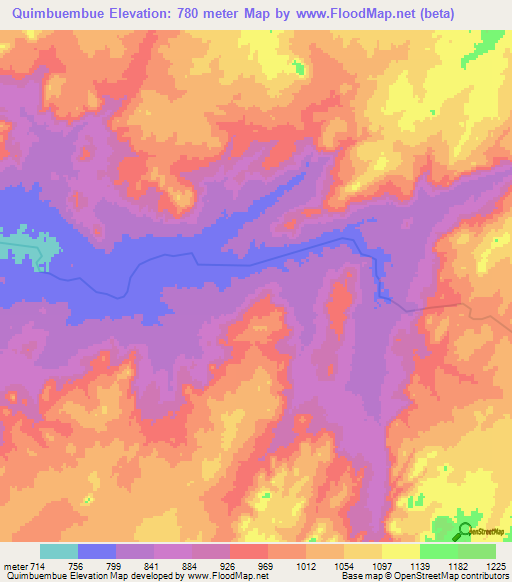 Quimbuembue,Angola Elevation Map