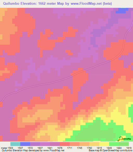 Quilumbo,Angola Elevation Map