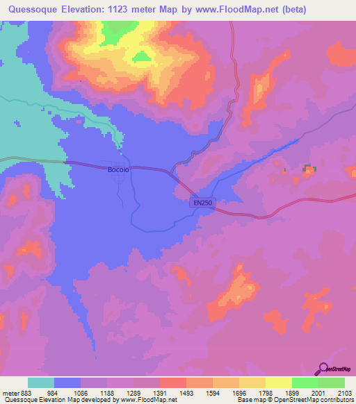 Quessoque,Angola Elevation Map