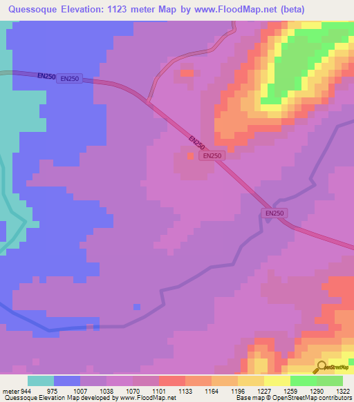 Quessoque,Angola Elevation Map