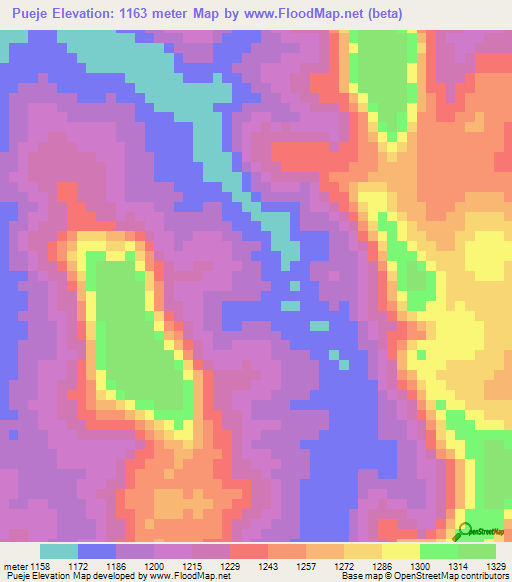 Pueje,Angola Elevation Map