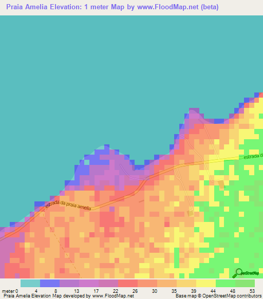 Praia Amelia,Angola Elevation Map