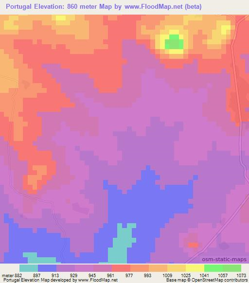 Portugal,Angola Elevation Map