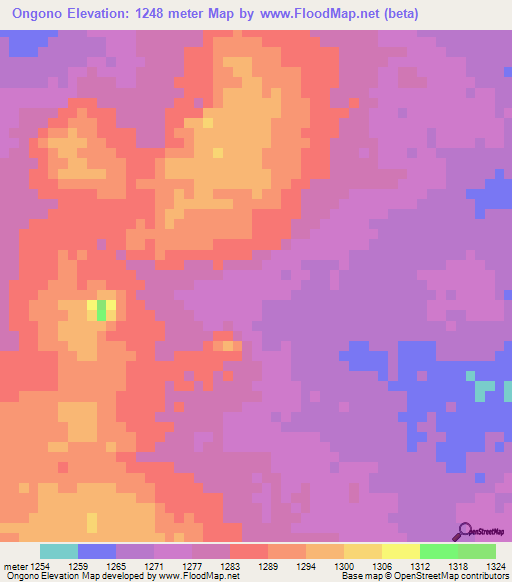 Ongono,Angola Elevation Map