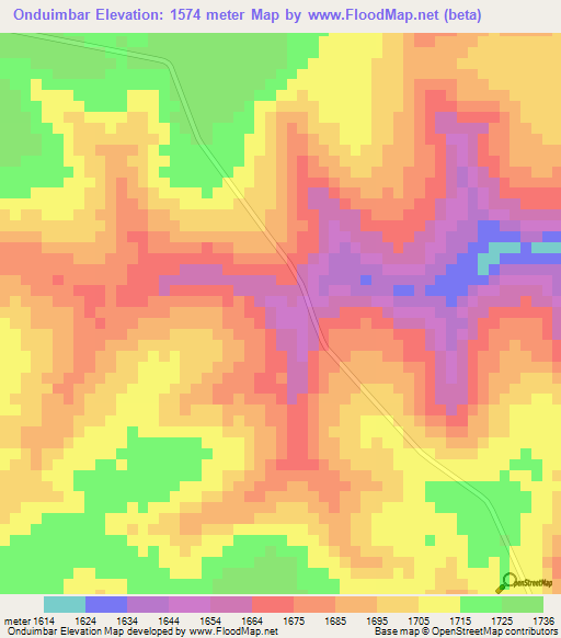 Onduimbar,Angola Elevation Map