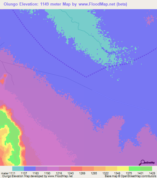 Oiungo,Angola Elevation Map