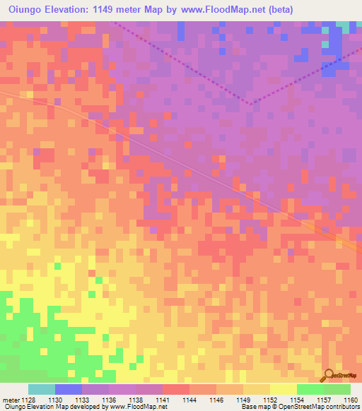 Oiungo,Angola Elevation Map