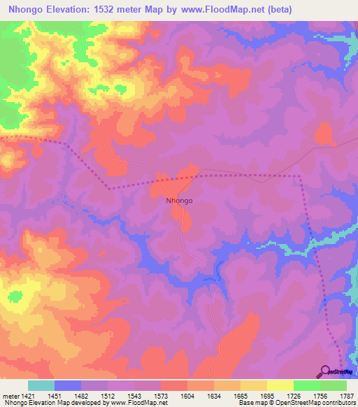 Nhongo,Angola Elevation Map