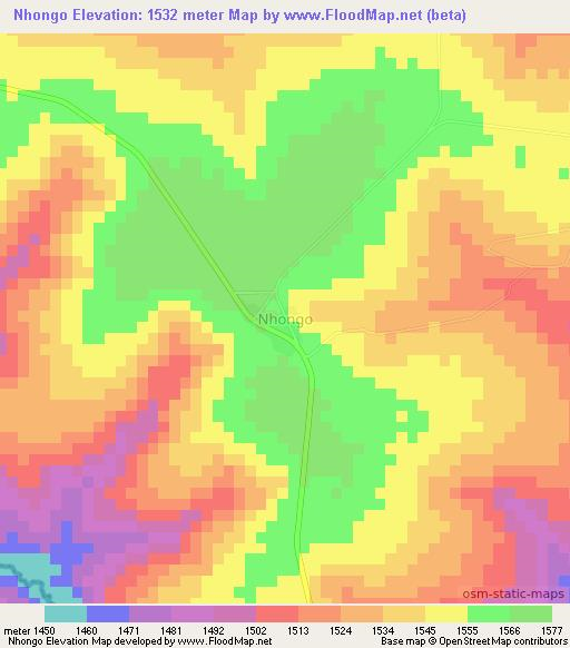 Nhongo,Angola Elevation Map