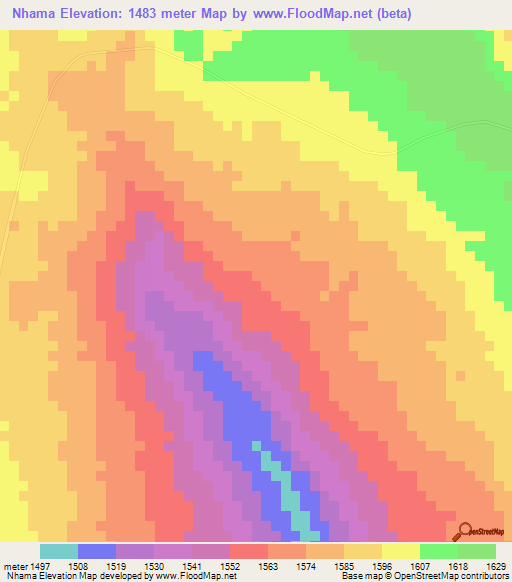 Nhama,Angola Elevation Map