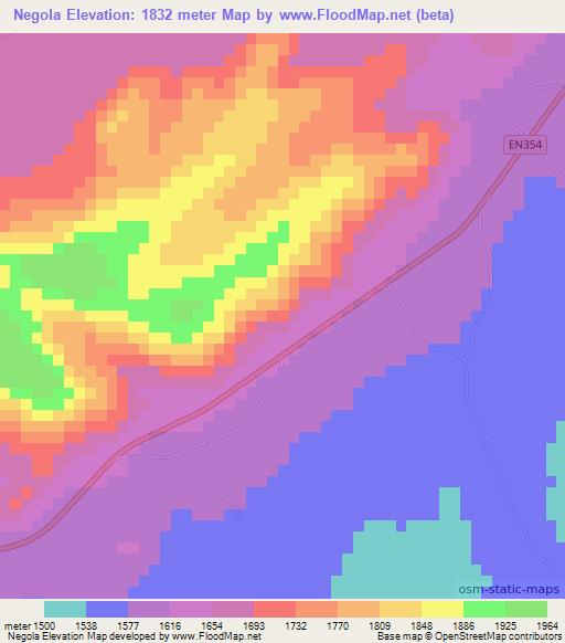 Negola,Angola Elevation Map