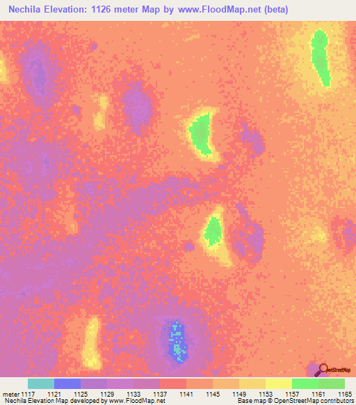 Nechila,Angola Elevation Map