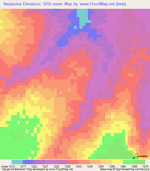 Nanjavina,Angola Elevation Map