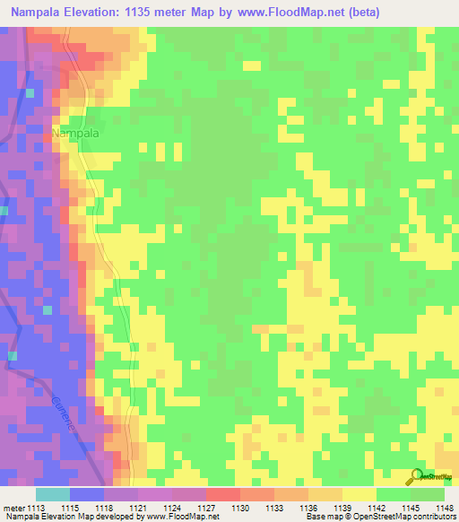 Nampala,Angola Elevation Map