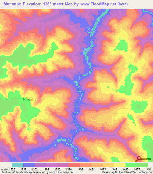 Mutumbo,Angola Elevation Map