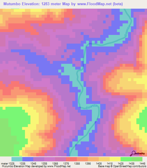 Mutumbo,Angola Elevation Map