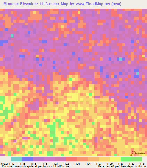 Mutucue,Angola Elevation Map