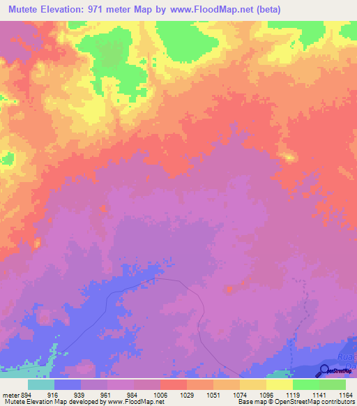 Mutete,Angola Elevation Map