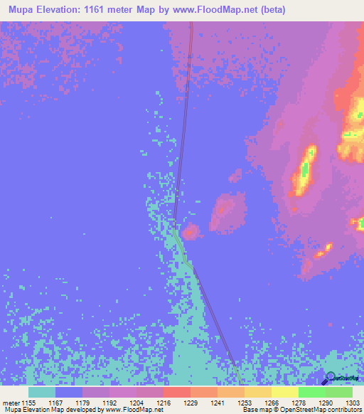 Mupa,Angola Elevation Map
