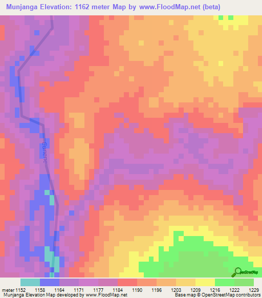 Munjanga,Angola Elevation Map