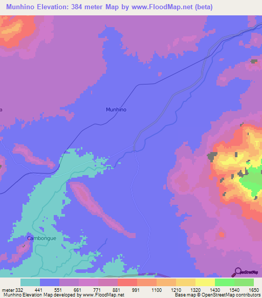 Munhino,Angola Elevation Map