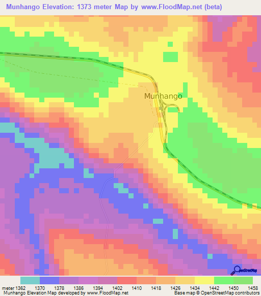 Munhango,Angola Elevation Map