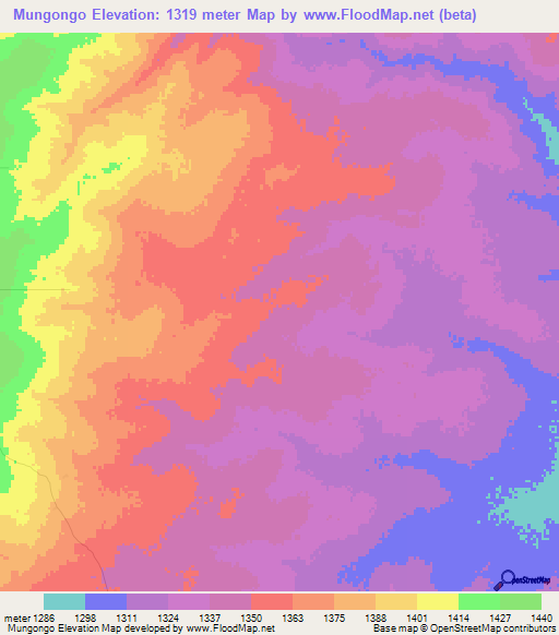Mungongo,Angola Elevation Map