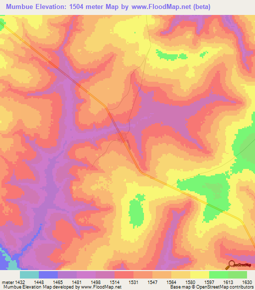 Mumbue,Angola Elevation Map
