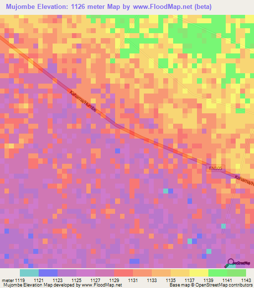 Mujombe,Angola Elevation Map
