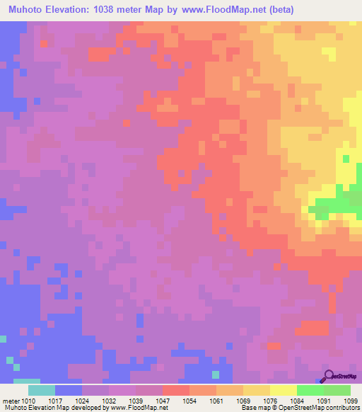Muhoto,Angola Elevation Map
