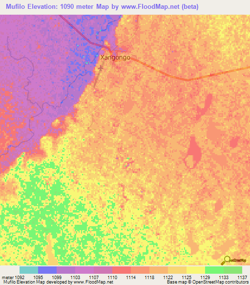 Mufilo,Angola Elevation Map