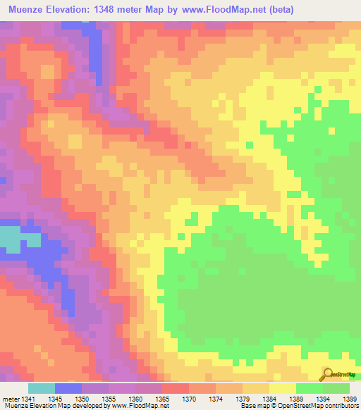 Muenze,Angola Elevation Map