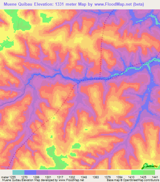 Muene Quibau,Angola Elevation Map
