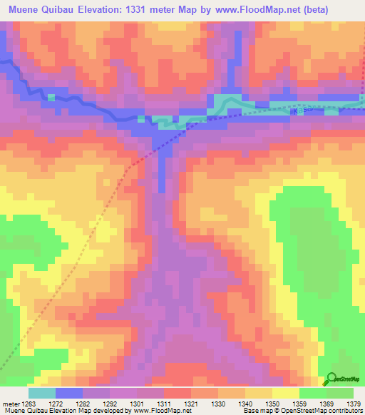 Muene Quibau,Angola Elevation Map