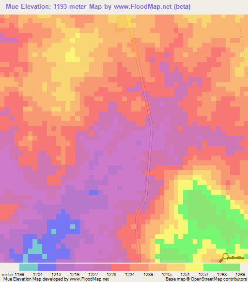 Mue,Angola Elevation Map