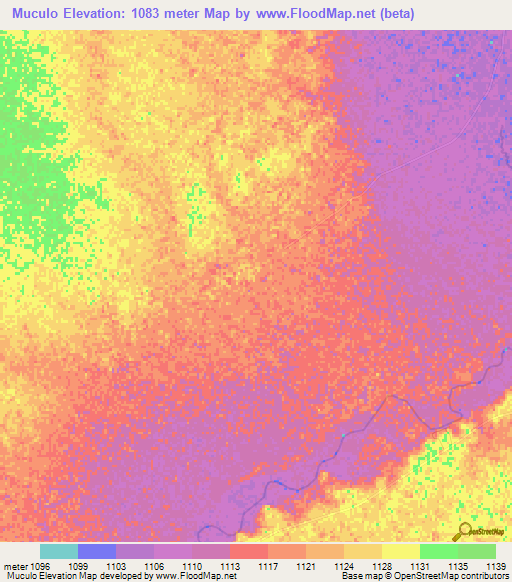 Muculo,Angola Elevation Map
