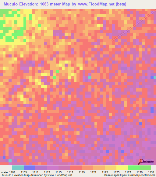 Muculo,Angola Elevation Map