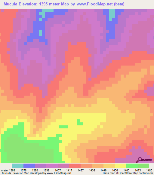 Mucula,Angola Elevation Map